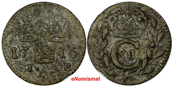 Sweden Carl XII (1697-1718) Silver 1716-LC 1 Ore Mintage-539,000   KM# 250b
