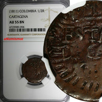 Colombia Cartagena (1811) 1/2 Real Revolutionary Issue NGC AU55 BN SCARCE KM-D2