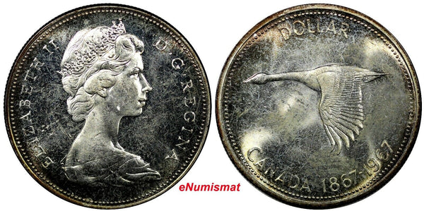 Canada Elizabeth II Silver 1967 $1.00 Dollar NICE TONED Proof Like KM# 70