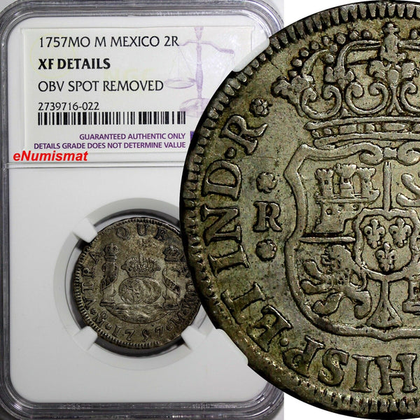 Mexico SPANISH COLONY Fernando VI 1757 Mo M 2 Reales NGC XF DET. SCARCE KM# 86.1