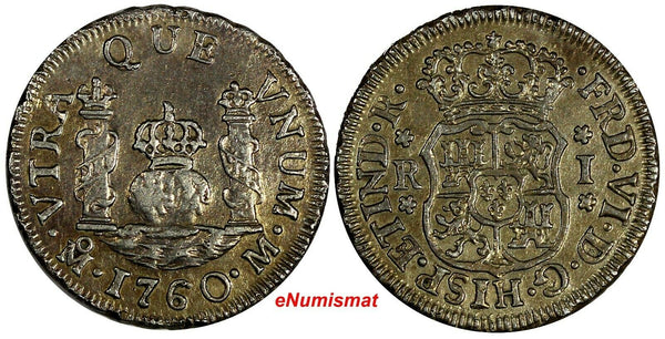 Mexico SPANISH COLONY Ferdinand VI 1760 Mo M Real Choice XF  RARE KM# 76.2