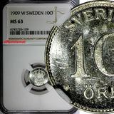 Sweden Gustaf V (1908-1950) Silver 1909 W 10 Ore NGC MS63 KM# 780