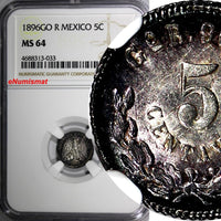 Mexico SECOND REPUBLIC Silver 1896 GO R 5 Centavos NGC MS64 Guanajuato KM# 398.5