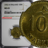 Finland 1953 H 10 Markkaa NGC MS65 TOP GRADED COIN BY NGC KM# 38