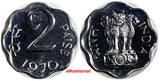 India-Republic Aluminum PROOF 1970 B 2 Paise Mintage-3,046 Mumbai Mint KM# 13.5