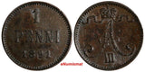 Finland Alexander III Copper 1891 1 Penni  KM# 10 (15 081)