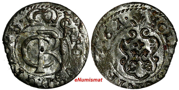 LIVONIA Riga CARL XI of Sweden (1660-1697)Silver 1661 Solidus XF KM#55 (15 107)