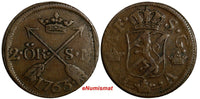 Sweden Adolf Frederick Copper 1763 2 Ore, S.M. Low Mintage-401,000 KM461 (15140)