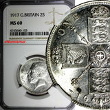 GREAT BRITAIN George V (1910-1936) Silver 1917 1 FLORIN NGC MS60 WWI KM# 817 (3)