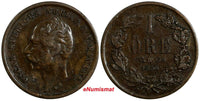 Sweden Oscar I Bronze 1858/7 L.A 1 Ore OVERDATE KM# 687 (17 996)