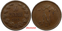 Finland Nicholas II Copper 1915 10 Pennia Mintage-420,000  KM# 14 (9334)